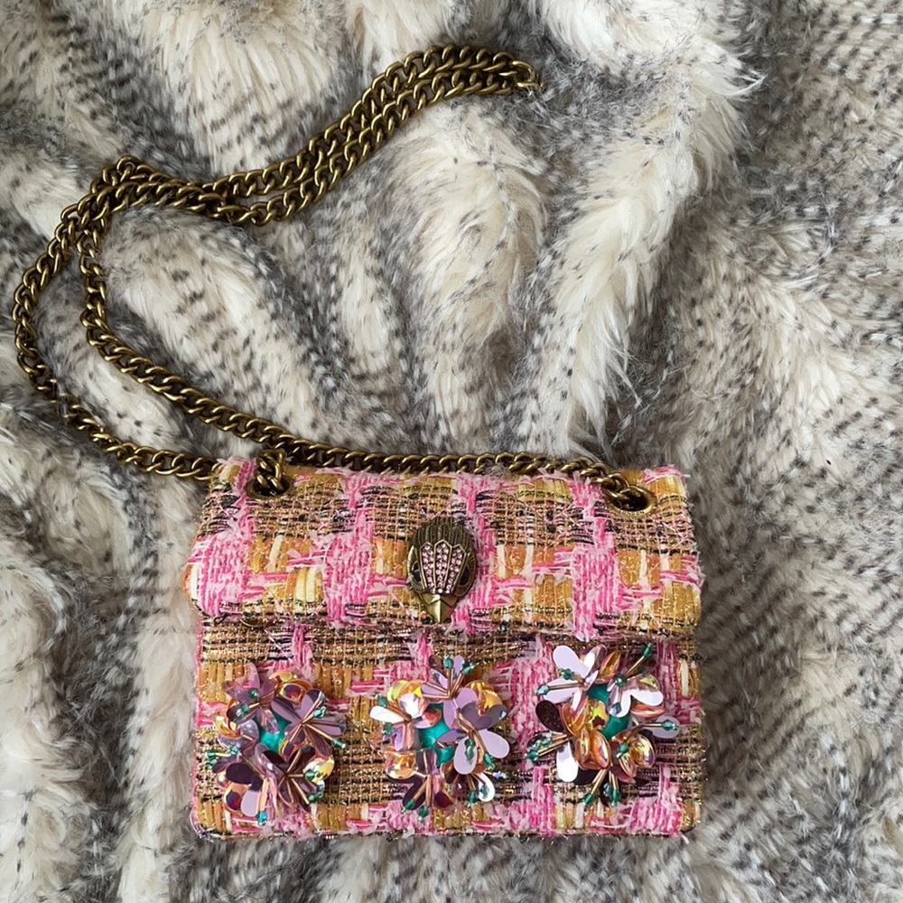 Mini pink tweed Kurt Geiger crossbody bag